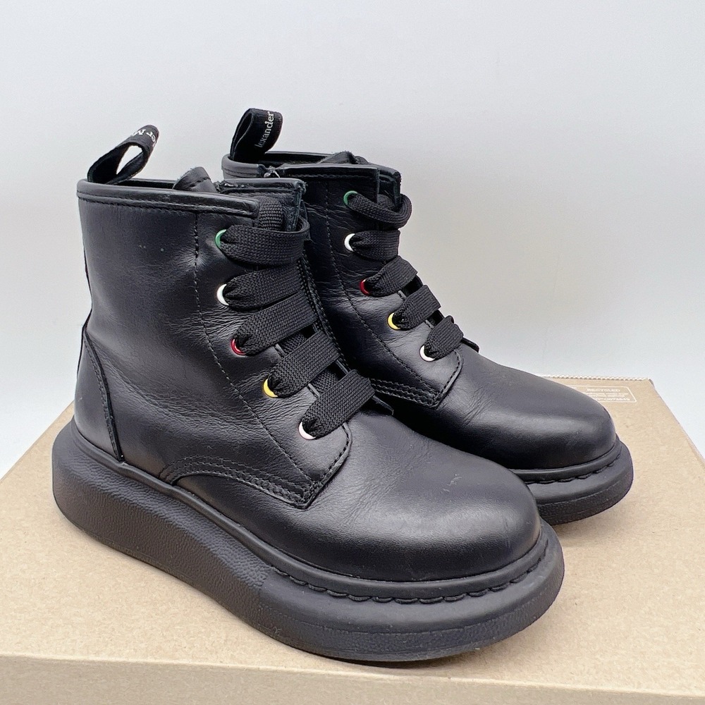 ALEXANDER MCQUEEN Hybrid Lace-up Boots BLACK/ Multi Leather Kids EU 30/ US12